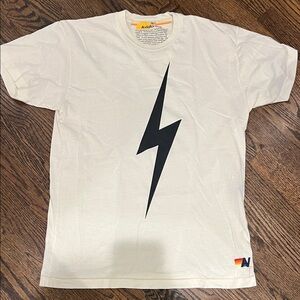 Aviator Nation Beige Men’s Tee with Black Lightning Bolt